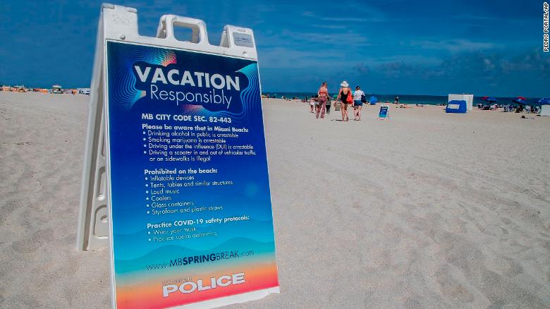 Miami Beach has placed signs on the shore urging tourists to  vacation responsibly.