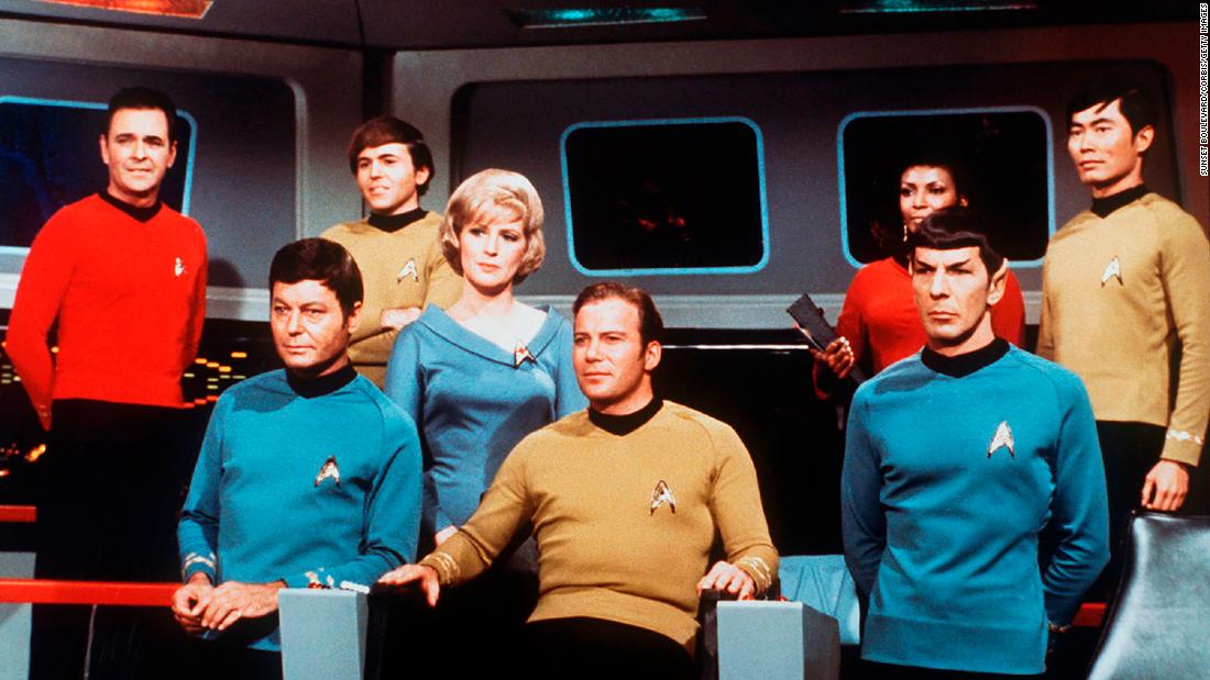 Shatner appears with castmates on the set of the TV show &quot;Star Trek&quot; in 1966.