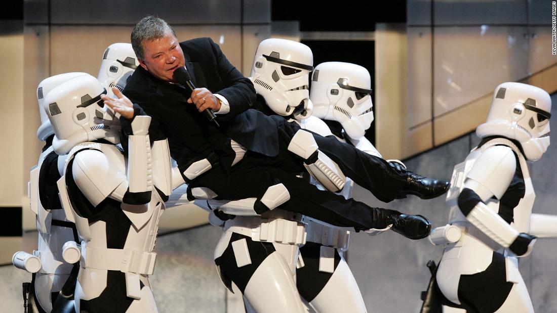 Shatner is carried by a group of &quot;Star Wars&quot; stormtroopers during a tribute to &quot;Star Wars&quot; creator George Lucas in 2005.