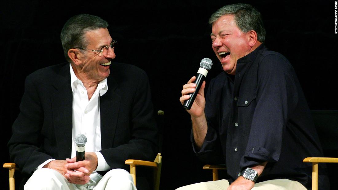 Shatner and Leonard Nimoy reminisce at a &quot;Star Trek&quot; convention in Las Vegas in 2006.