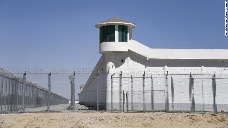 This photo taken on May 31, 2019 shows a watchtower on a high-security facility near what is believed to be a re-education camp where mostly Muslim ethnic minorities are detained, on the outskirts of Hotan, in China&#39;s northwestern Xinjiang region. As many as one million ethnic Uighurs and other mostly Muslim minorities are believed to be held in a network of internment camps in Xinjiang, but China has not given any figures and describes the facilities as &quot;vocational education centres&quot; aimed at steering people away from extremism. 