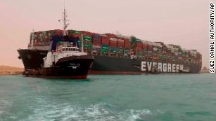 The Ever Given turned sideaways in Egypt&apos;s Suez Canal on Tuesday, blocking traffic in a crucial East-West waterway for global shipping.