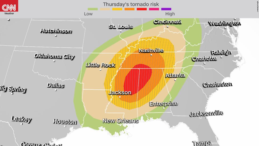 A rare ‘high risk’ for tornadoes is issued for the South – the second time in a week