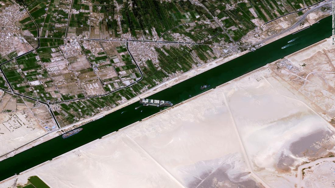 This satellite image shows the blocked canal on Thursday.