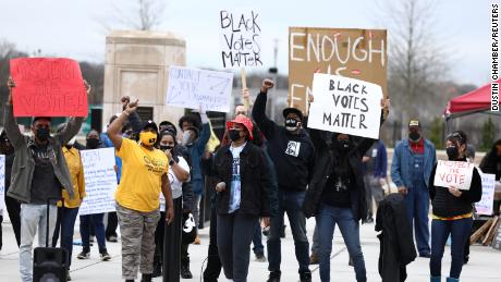 Protesters gather outside of the Georgia State Capitol in Atlanta to protest HB 531, which would place tougher restrictions on voting in Georgia, U.S. March 1, 2021.