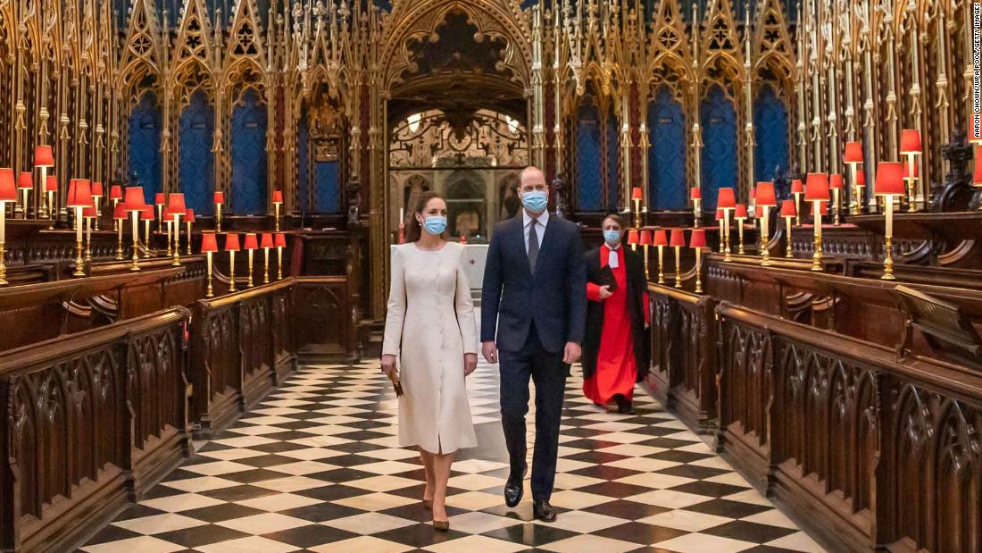 Will and Kate are pictured during a visit to Westminster Abbey, where a Covid-19 vaccination center has been set up, on March 23, in London.