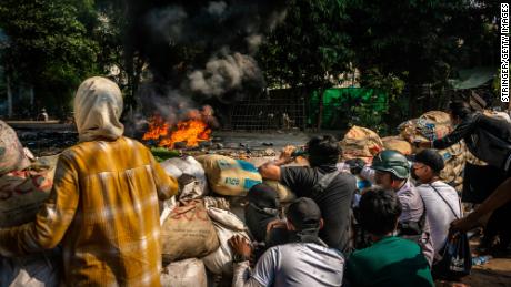 Anti-coup protesters in Yangon, Myanmar, on March 28, 2020.