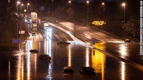 Cars are seen submerged on I-24 near Antioch Pike in Nashville, on Sunday, March 28, 2021. 