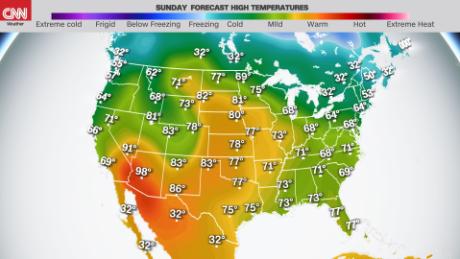 High temperature forecast for Sunday
