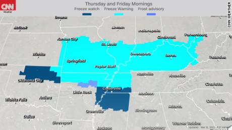 Freeze watches and warnings and frost advisories are in effect for the cold air expected Thursday and Friday mornings