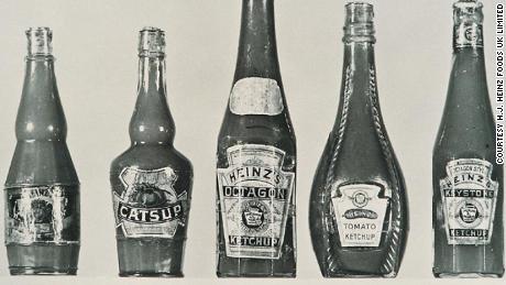 First edit: A range of early bottles of Heinz tomato ketchup (originally spelled &quot;catsup&quot;). 
Credit: Courtesy H.J. Heinz Foods UK Limited