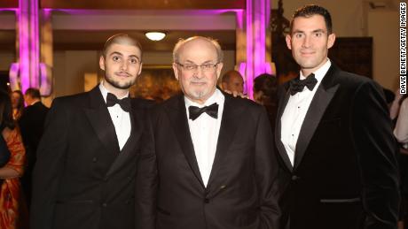 Salman Rushdie with his sons Milan Rushdie (left) and Zafar Rushdie (right).