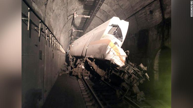 The inside of the tunnel where the train crashed on April 2, north of Hulien, Taiwan. 