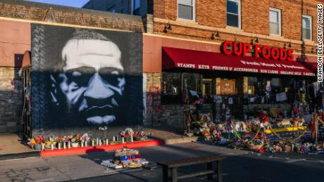 A mural of George Floyd is shown in the intersection of 38th St &amp; Chicago Ave on March 31, 2021 in Minneapolis, Minnesota. 