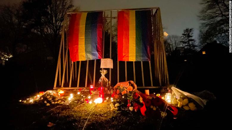 Candles and rainbow flags at the park where the body of David P. was found 