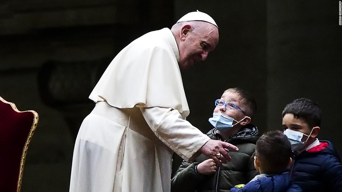 Pope Francis greets children on Good Friday