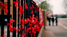 Ribbons tied to the gates of James Allen's Girls' School, the sister school of Dulwich College.