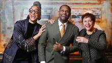 Salamander Hotel &amp; Resorts owner and CEO Sheila Johnson, right, stands with &quot;Grace&quot; musical composer and playwright Nolan Williams Jr., center, and celebrity chef Carla Hall, left in December 2020.
