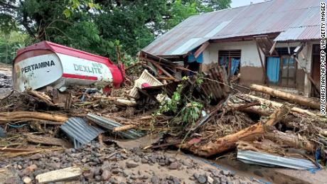 Debris left behind in the town of Adonara in East Flores on April 4 after flash floods and landslides swept eastern Indonesia and neighbouring East Timor
