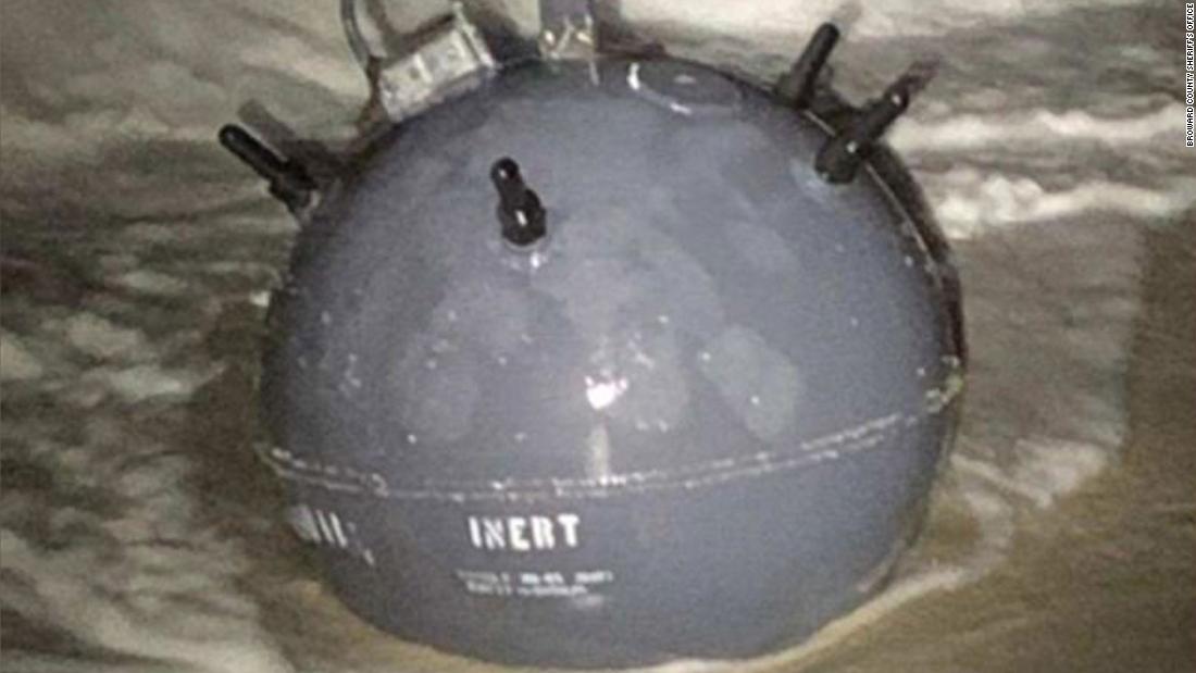 Navy mine washed ashore on beach in Lauderdale-By-The-Sea in Florida