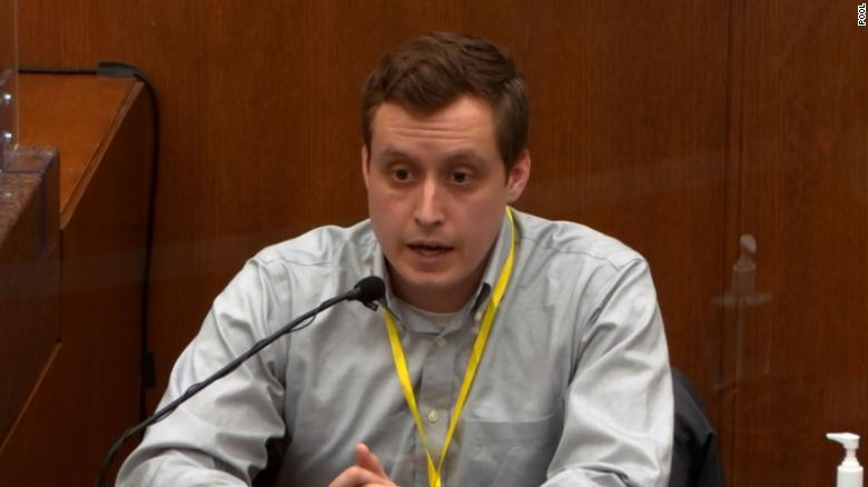 Dr. Bradford Wankhede Langenfeld, an emergency physician at Hennepin County Medical Center who provided treatment to George Floyd, testifies on April 5, 2021.