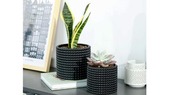 Potey Black Ceramic Hobnail Patterned Planters