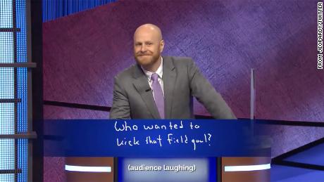 Contestant Scott Shewfelt had a question for &quot;Jeopardy!&quot; guest host Aaron Rodgers on Monday&#39;s episode.