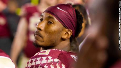 Former Florida State wide receiver Travis Rudolph, seen here on November 11, 2016, faces one count of first-degree murder and three counts of attempted first-degree murder.