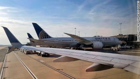 A United Airlines Boeing 787-8 Dreamliner seen at gate at Dulles Washington International airport (IAD) in Dulles, Virginia on March 12, 2021. (Photo by Daniel SLIM / AFP) (Photo by DANIEL SLIM/AFP via Getty Images)