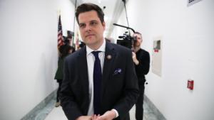 Gaetz speaks to members of the media outside the hearing Michael Cohen, former attorney and fixer for President Donald Trump, testifies at before the House Committee on Oversight and Reform at Rayburn House Office Building February 27, 2019 on Capitol Hill in Washington, DC. Last year Cohen was sentenced to three years in prison and ordered to pay a $50,000 fine for tax evasion, making false statements to a financial institution, unlawful excessive campaign contributions and lying to Congress as part of special counsel Robert Mueller&#39;s investigation into Russian meddling in the 2016 presidential elections. 