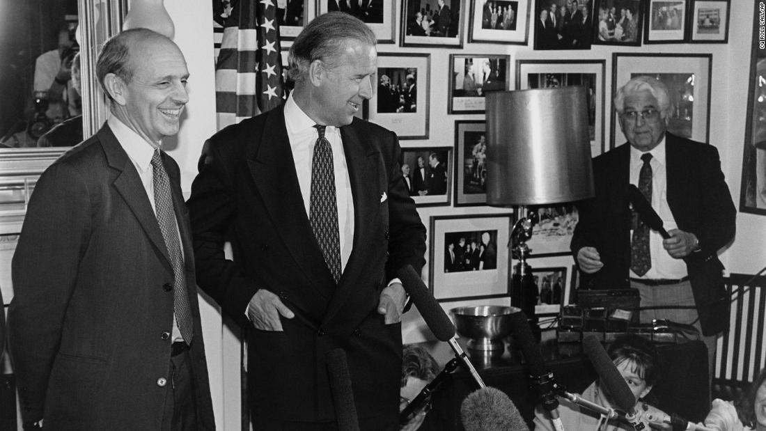 Breyer meets with US Sen. Joe Biden in Biden&#39;s office in May 1994.