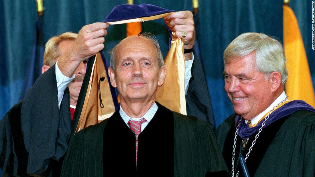 Breyer receives an honorary degree at the Suffolk University Law School in September 1999.