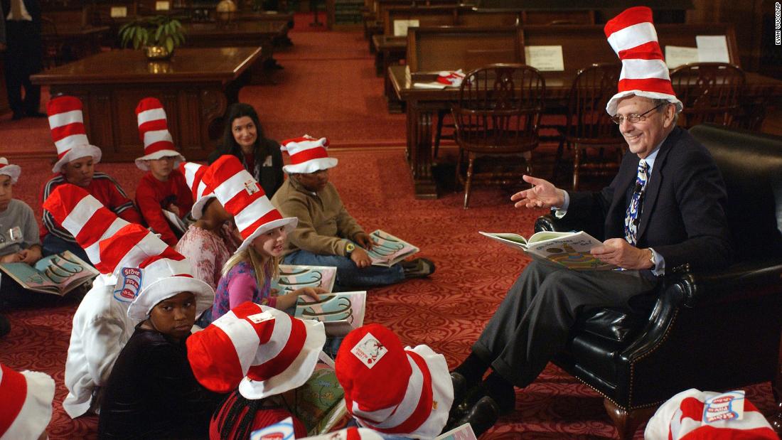 Breyer reads Dr. Seuss&#39; &quot;Oh, the Places You&#39;ll Go!&quot; to elementary school students who were visiting the Supreme Court in March 2003. It was National Read Across America Day.