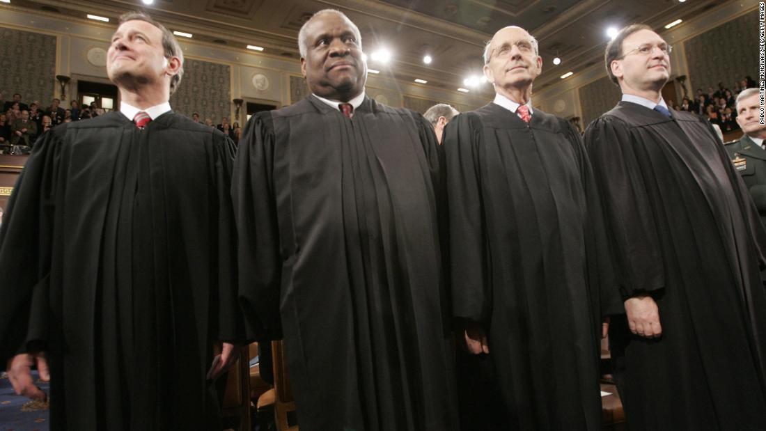Breyer, second from right, attends a State of the Union address in January 2006. Joining Breyer, from left, are Chief Justice John Roberts, Justice Clarence Thomas and newly confirmed Justice Samuel Alito.