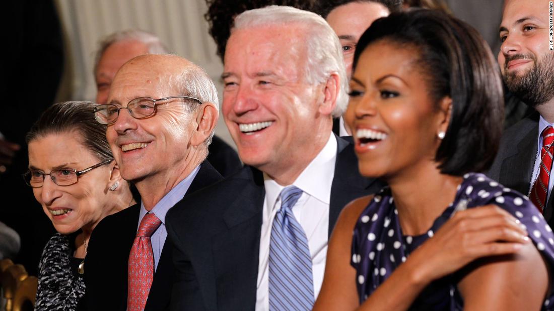 From left, Supreme Court Justice Ruth Bader Ginsburg, Breyer, Vice President Joe Biden and first lady Michelle Obama listen to President Barack Obama speak at a White House reception in May 2010. The reception, held for Jewish American Heritage Month, celebrated Jewish American heritage and its contributions to American culture.