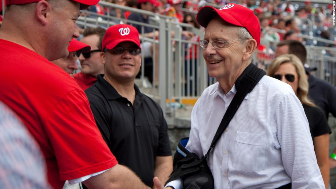 Breyer greets members of the military and their families at a Washington Nationals baseball game in June 2013.