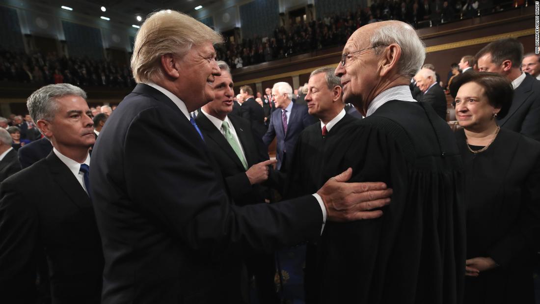 President Donald Trump greets Breyer at his State of the Union address in January 2018.