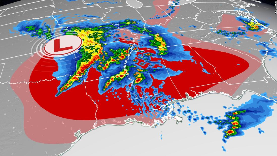 Severe storms threaten the South with tornadoes and hurricane strength Friday night