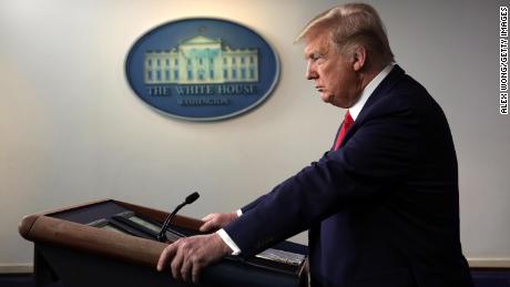  U.S. President Donald Trump pauses during a news briefing on the latest development of the coronavirus outbreak in the U.S. at the James Brady Press Briefing Room at the White House March 18, 2020 in Washington, DC. 