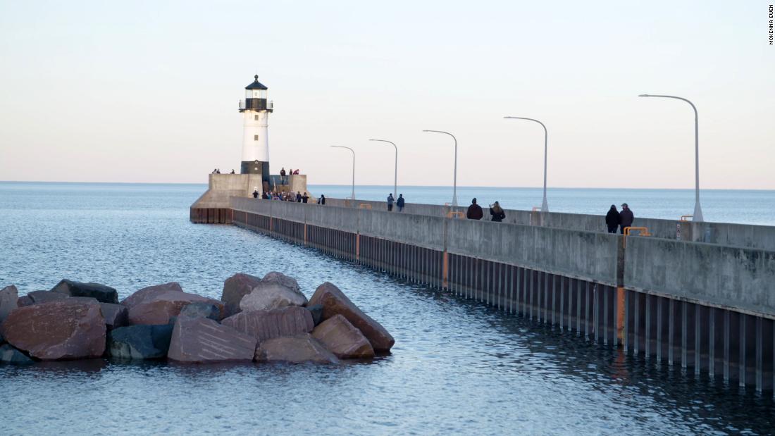 The light house along Canal Park, a popular tourist destination, guides ships into Duluth&#39;s harbor