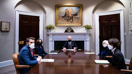 President Joe Biden meets with Vice President Kamala Harris, National Economic Council Director Brian Deese, Council of Economic Advisers Chair Cecilia Rouse and Treasury Secretary Janet Yellen. 