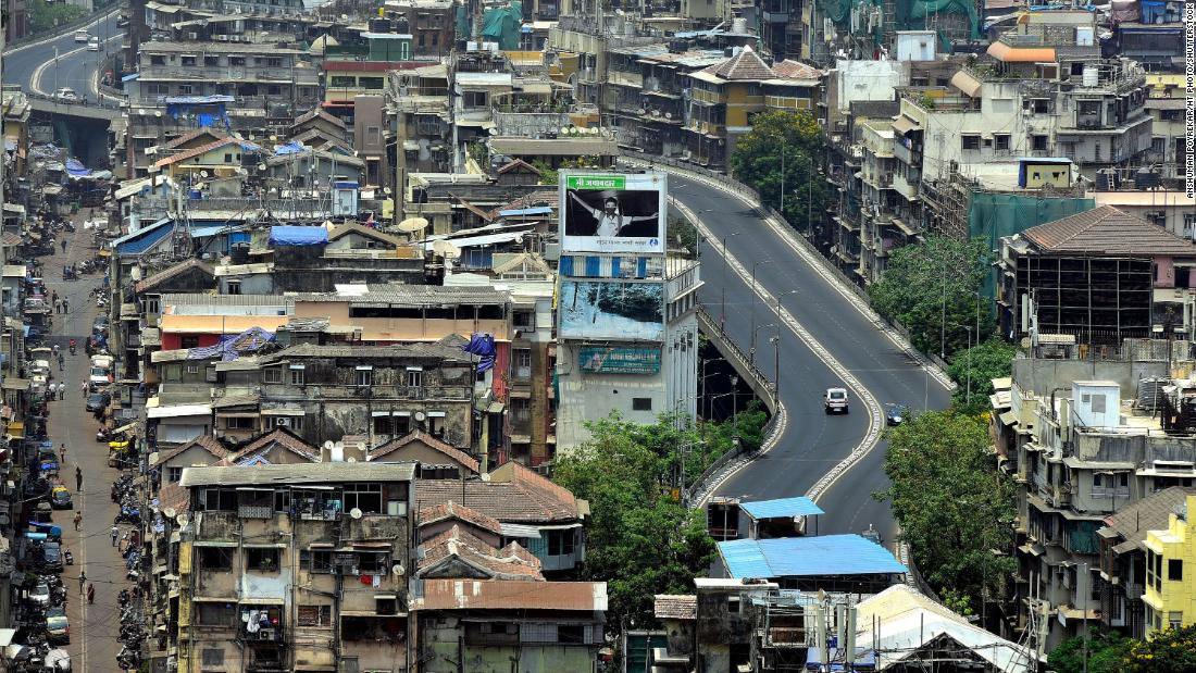 This aerial photo shows an area of Mumbai, India, on April 10. Because of rising Covid-19 cases, a weekend lockdown was imposed across the entire state of Maharashtra.