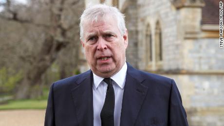 Britain&#39;s Prince Andrew  at the Royal Chapel of All Saints at Royal Lodge, Windsor, in England, Sunday, April 11, 2021. 