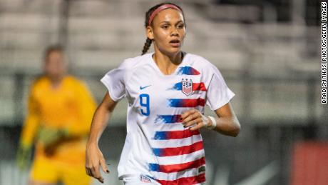 Trinity Rodman represents the US Women&#39;s National Team U-20 Blue against France in 2019.