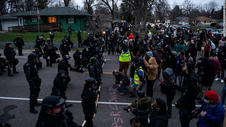 Protesters confront law enforcement on April 11, 2021 in Brooklyn Center, Minnesota. 