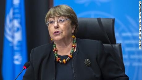 Michelle Bachelet, UN High Commissioner for Human Rights, at the European headquarters of the United Nations in Geneva, Switzerland, December 9, 2020. 
