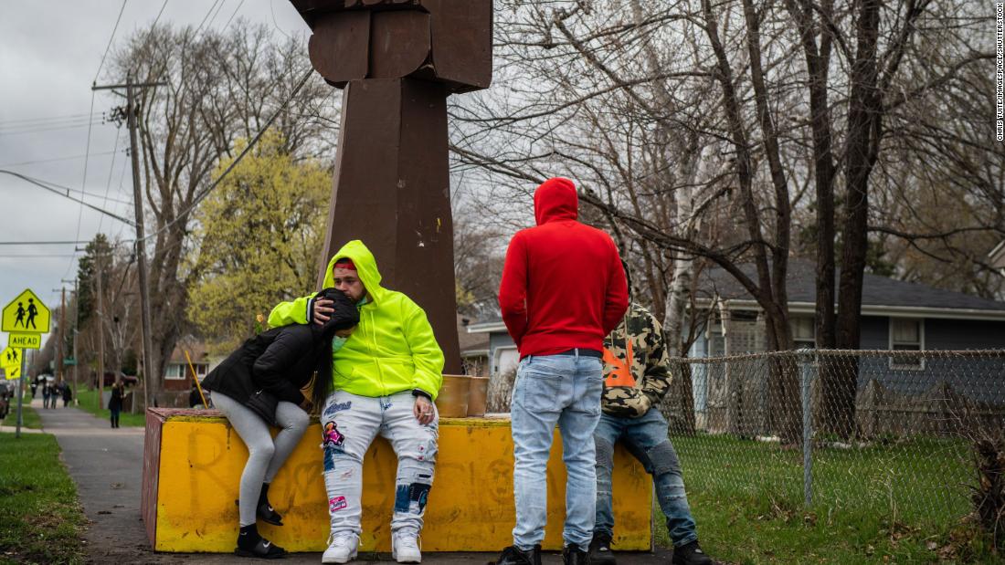 A memorial is installed at the location where Daunte Wright was killed.