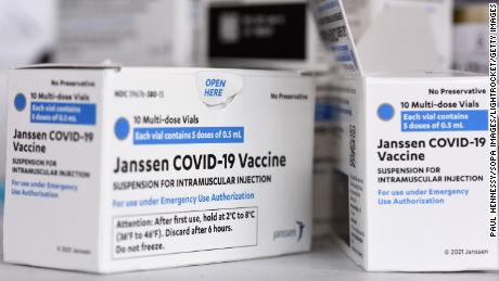 J&amp;J Covid-19 vaccine boxes seen at a vaccination site