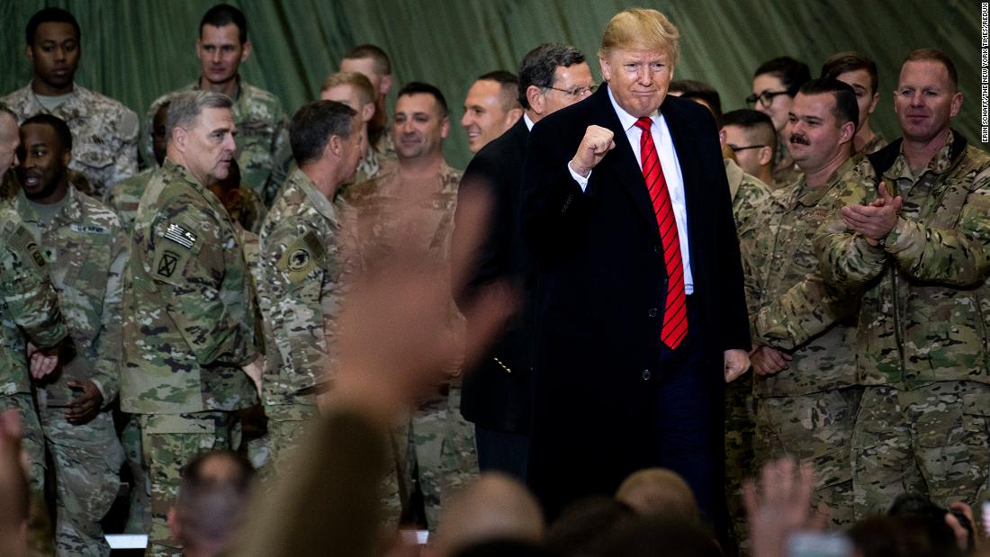 President Donald Trump visits Afghanistan&#39;s Bagram Air Base in November 2019.