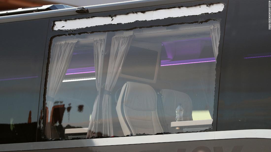 Real Madrid team bus window smashed by soccer fans ahead of Champions League tie in Liverpool
